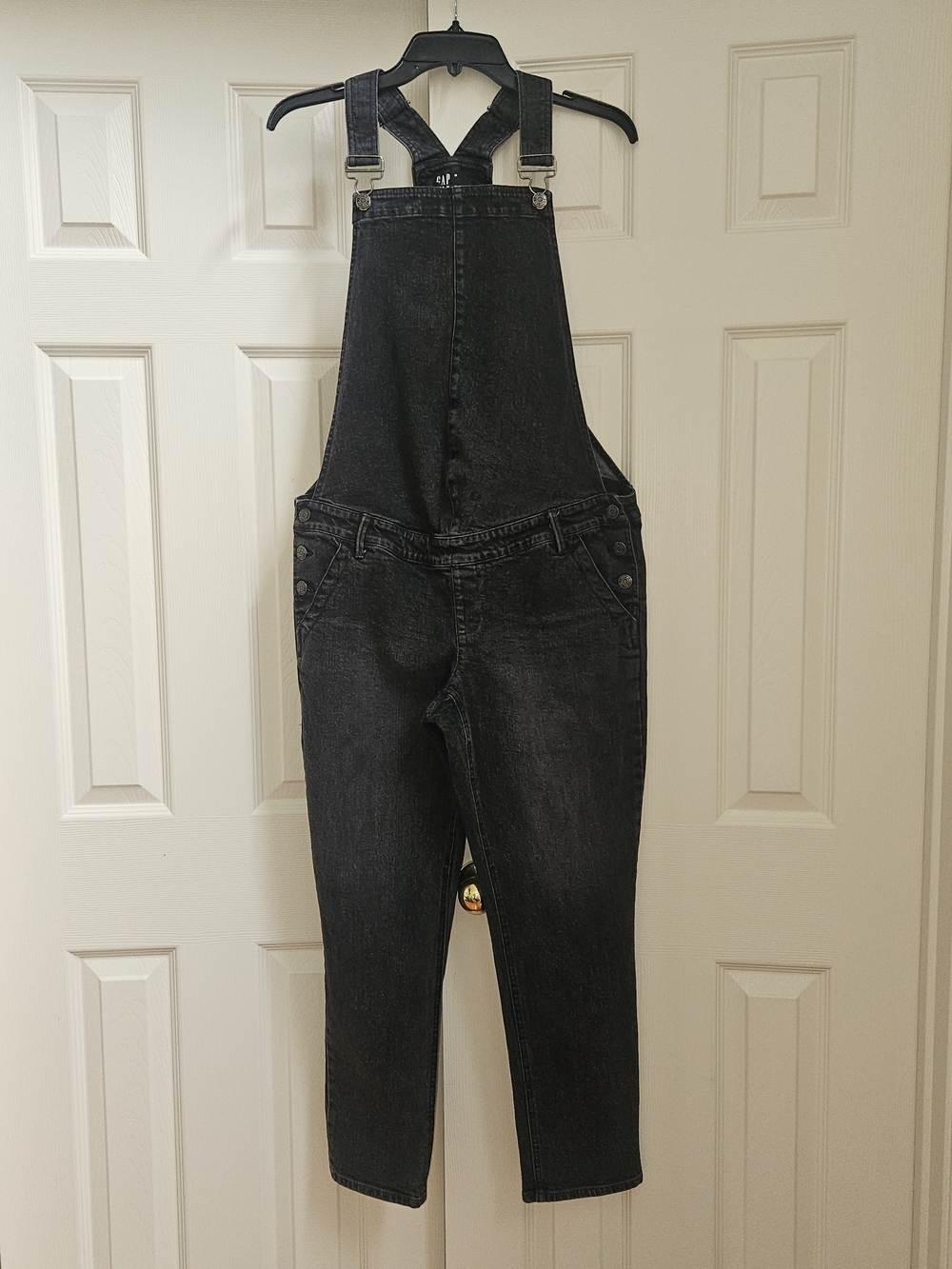 GAP Maternity Faded Black Denim Overalls Sz M